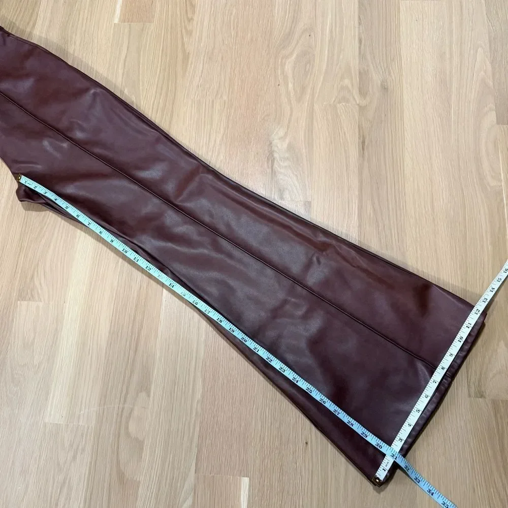 7 FOR ALL MANKIND Vegan Faux Leather Front Seam Flare Bootcut Pants Brown Med